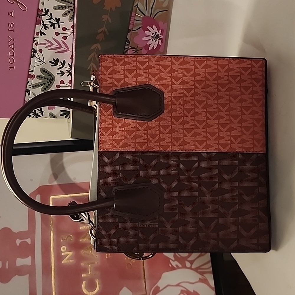 Michael Kors Two-Tone Dark Burgundy and Mauve mini crossbody satchel.  NWT - Picture 3 of 8